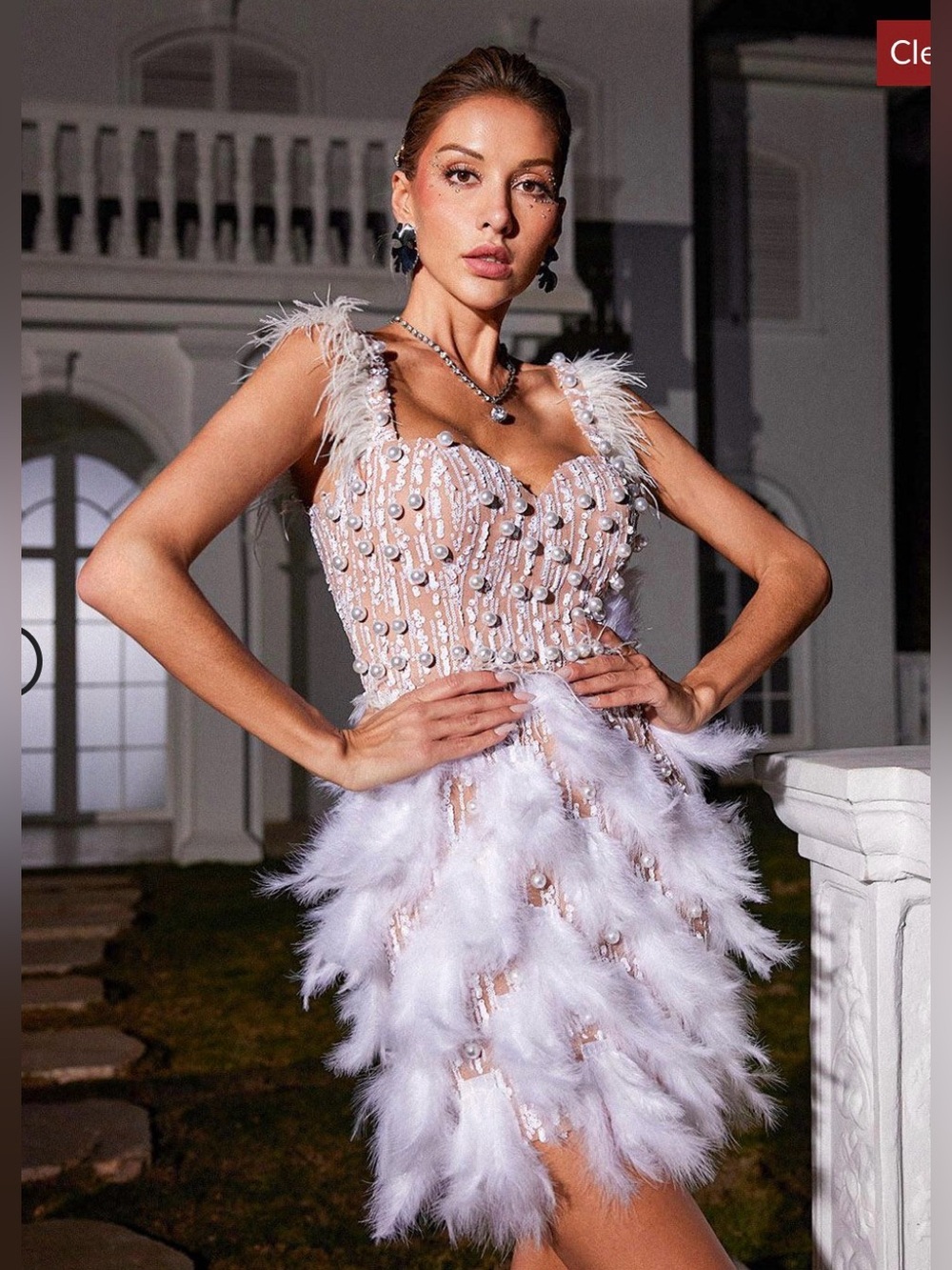 Elegant Feather-Embellished White Cocktail Dress by MewMews size M (2-4) NWT*